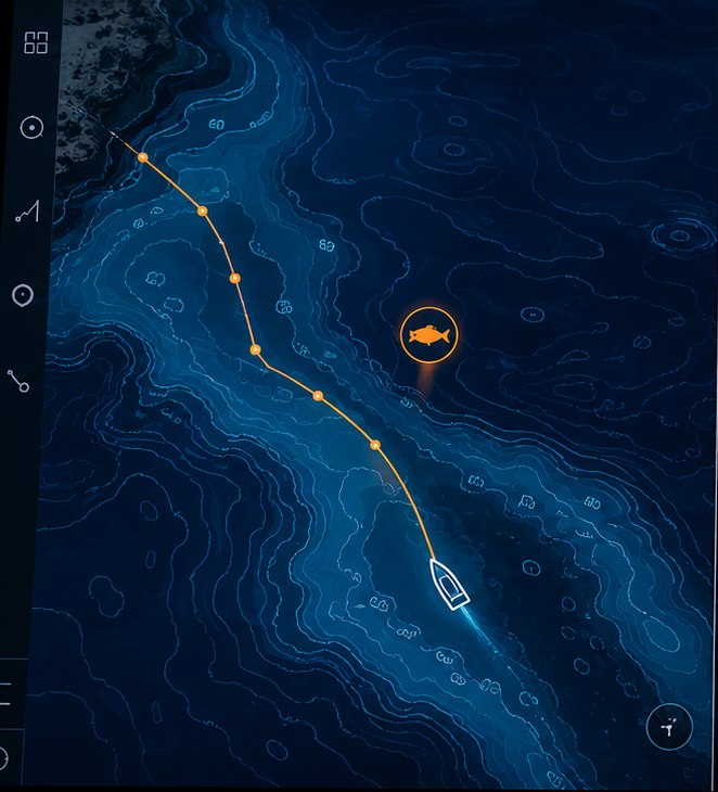 Bottom contour chart with logged waypoint